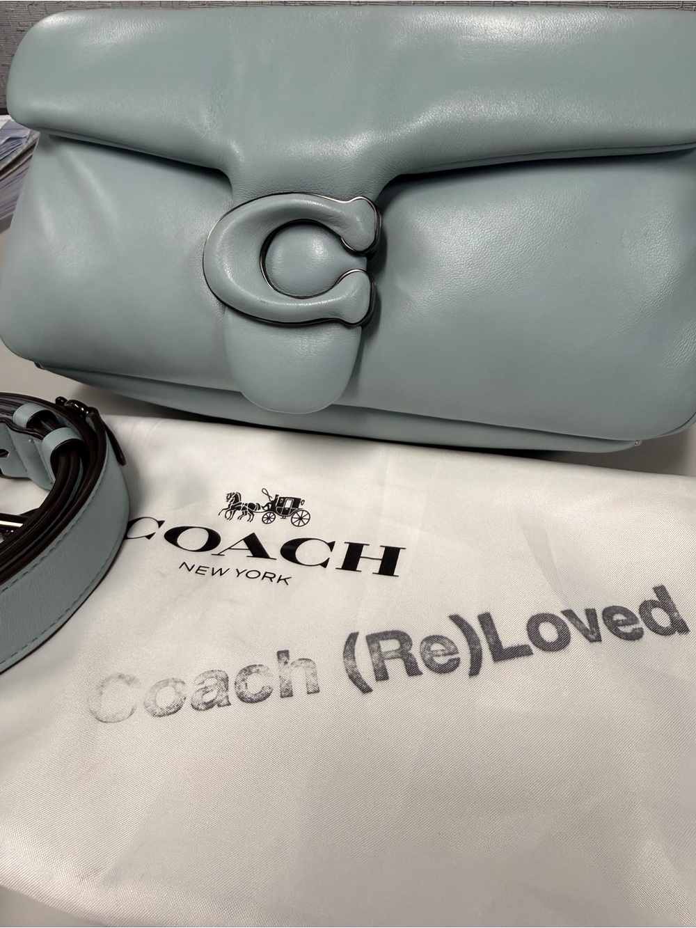 Coach Re(Loved) Soft Leather Shoulder Bag in Pale Blue